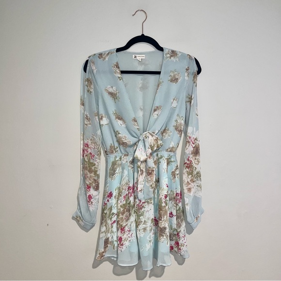 Cotton Candy Floral Front Tie Long Sleeve Easter Dress Sz S - Picture 2 of 5